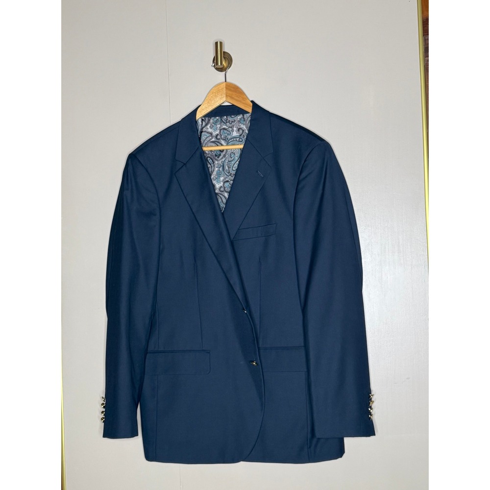 Alan Flusser Mens Navy Blue Blazer Gold Crest Buttons Paisley Lining Sport Coat